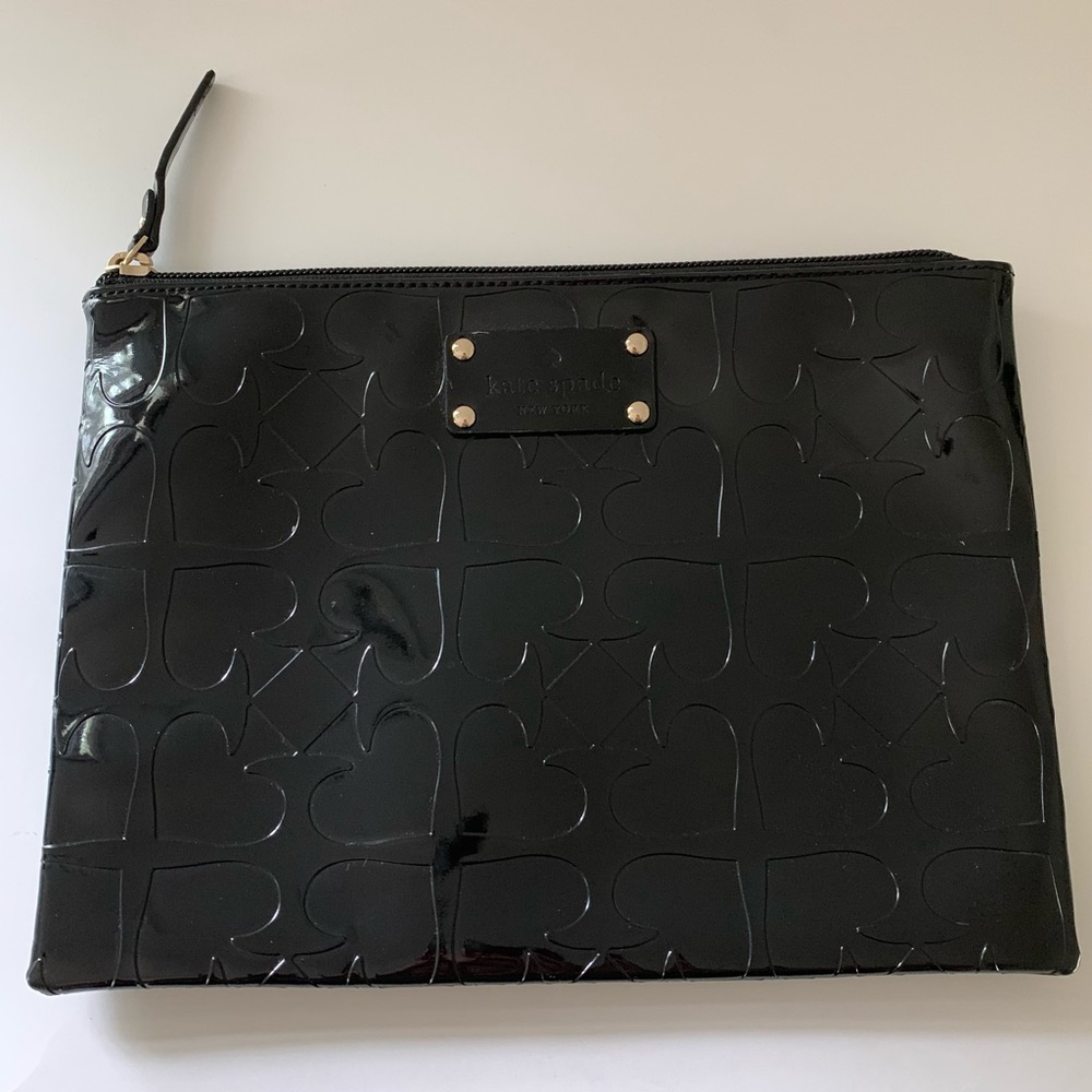 Kate Spade Patent Black Spades Pattern Pouch